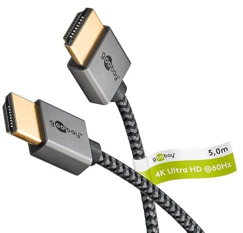 goobay Slim High Speed HDMI Kabel mit Ethernet, 5 Meter / 4K (3840 x 2160) UHD @ 60hz mit bis zu 18 Gbit/s, Audio- und Videoübertragung für z.B Playstation 5, Xbox ONE oder Fire TV, 75755
