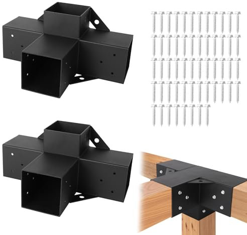 GarveeHome Pergola Kit, Heavy-Duty Carbon Steel Gazebo Kit with 2 4-Way Brackets for 4x 4 Lumber, Perfect for Outdoor Patio Gazebos, Log Cabins, and Pergola Hardware, Black