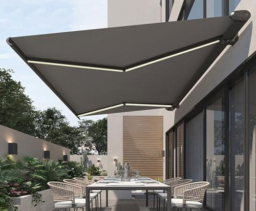 RNQZ Einziehbare Terrassenmarkise, Kurbelarm verdickter Aluminiumlegierung, motorisierte LED-Lichtmarkisen, elektrischer Sonnenschutz für Fenster und Türen Terrassenüberdachung, Balkon,2X1.5M