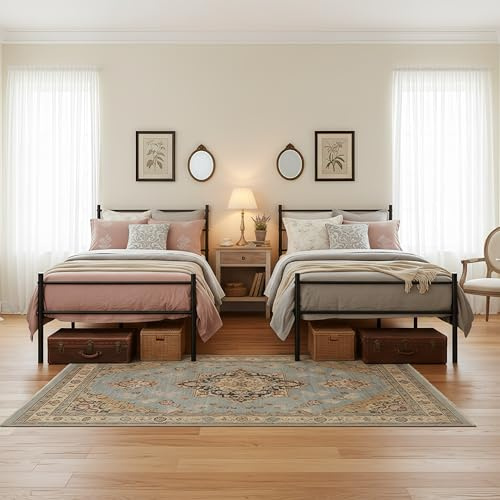 ZZINOKE Lot de 2 lits en métal, 90 x 190 cm, lit simple, avec tête et pied, espace de rangement sous le lit, montage facile, noir