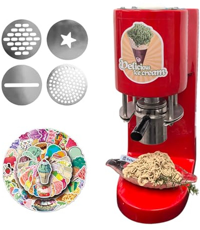 Elektrische Gelato-Maschine mit 4 Formen und 420 ml Trichter, inklusive 50 Aufklebern für Spaghetti-Eis, perfekt für Dessert- und Eisdielen