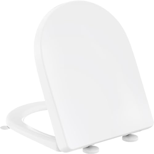YEAUPE PRO D Shaped Soft Close Toilet Seat,PP White Hardwearing Toilet Seats,Quick Release,Easy Clean and Install with Alignment Guide,Adjustable Hinges,Heavy Duty Universal Toilet Lid 45 x 36cm