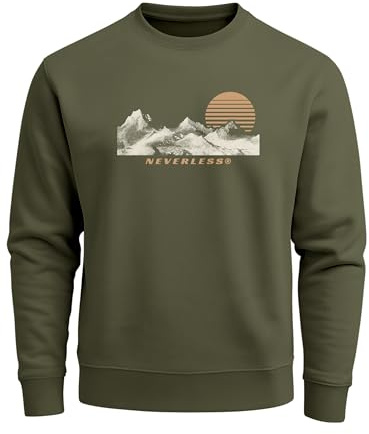 Neverless® Sweatshirt Herren Frontprint Bergmotiv Pullover mit Print Outdoor Adventure Fashion Streetwear