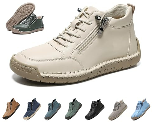 Generisch Handgefertigte Damen-Schuhe, Leder, orthopädisch, bequem, modisch, leicht, rutschfest, seitlicher Reißverschluss, Wanderschuhe, Outdoor, lässig, Stiefeletten