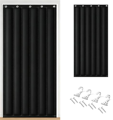 Soundproof Curtain Blanket for Door Soundproofing, Sound Proof Door Cover | 3-Layer Thickened Waterproof Thermal Acoustic Curtain, with Hook Screw Kit, for Bedroom, Music Studio, Gaming Room, 95x220cm