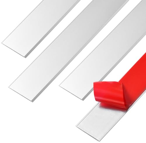 4PCS Aluminum Flat Floor Transition Strip Self Adhesive,Door Threshold Strip,Metal Edge Molding Trim for Laminate Wood Tile Vinyl, Doorways Divider for Joining Flooring Gaps (5CM x 0.9m,Silver)