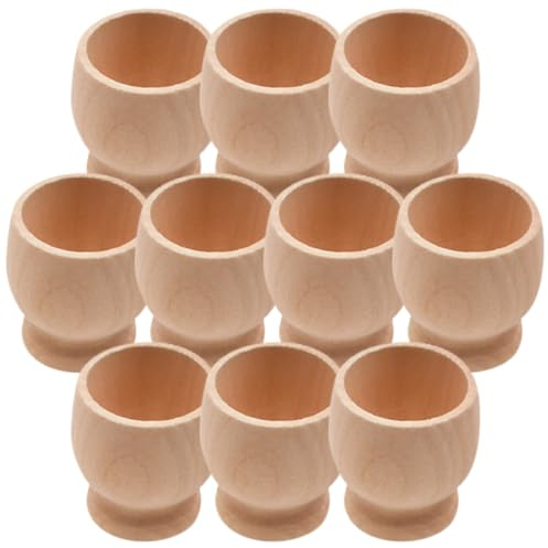 Hoement 10pezzi Portauova in Legno Naturale Mini Supporti Resistenti per Uova Porta Ovetti Pasquali Te per Artigianato in Legno Levigato per Pittura e Decorazione