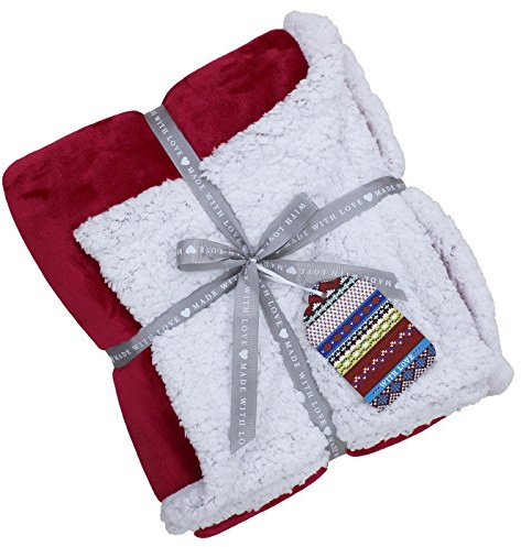 Riva Paoletti Luxe Sherpa Throw - Red - Velvet Feel Microfleece Front - 250Gsm Sheepskin Reverse - Heavyweight - Machine Washable - 100% Polyester - 127 X 152Cm (50 X 60 Inches)
