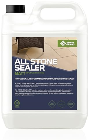 StoneCare4U - All Stone Sealer Matt Finish - 5L - Dry Finish, Invisible, Exterior Natural Stone Sealant for Sandstone, Limestone, Slate & More. Outdoor Clear Sealant for Patio, Drive & Paths