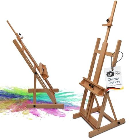 Artina Studio Holz Staffelei Ständer zum Malen von Leinwänden bis 200cm | große Künstler Malerei Kunst Leinwand Halter flexibler H-Rahmen Flexbile Standstaffelei Atelier Toulouse