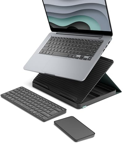 Logitech Casa Pop-Up Desk Laptop Stand | Wireless Keyboard with Touchpad, Bluetooth, USB C Charger Cable, for Tablet, Laptop, MacBook 10-17 Inch, UK Layout - Graphite