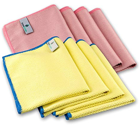 ELEXACLEAN Fenstertuch streifenfrei, Mikrofaser Fensterputztücher (8 STK., 40x30 cm, 4X rot & 4X gelb) Premium Glas Putztücher Auto für Innen & Außen