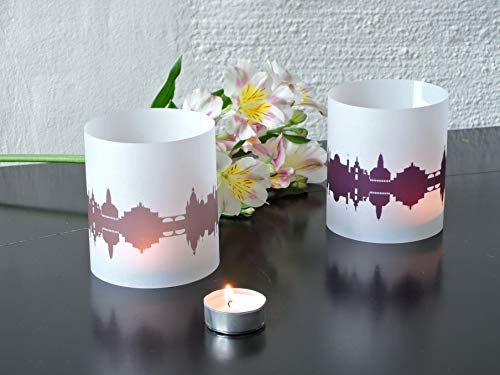 Dresden Skyline Windlicht 2er Set Lichthülle - Tischlicht Geschenk-Idee Deko personalisierbar mit eigenem Namen Text Datum Spruch Botschaft