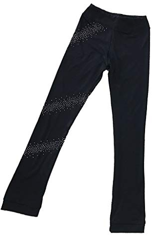 T TOOYFUL Schlittschuhhose Eiskunstlauf Trainingshose Leggings Schwarz - mit Kristall, 160cm