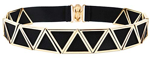 MEGAUK Damen Geometrische Elastischer Gürtel Taillengürtel Hüftgurt Metallgürtel Kettengürtel für Hochzeit Kleid - 3.5cm Breit (Schwarz Gold)