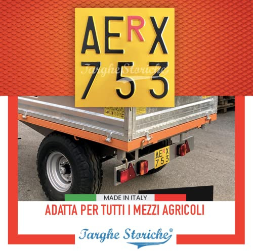 Targa Ripetitrice Rimorchio Agricolo in Alluminio Catarifrangente con Caratteri Punzonati in Rilievo, Quadrata in Giallo Reflex, Made in Italy - Targa Decorativa