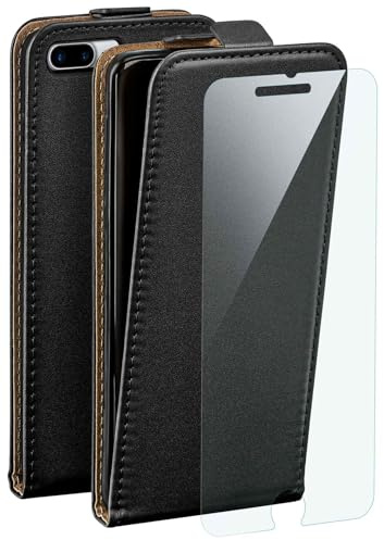 MoEx Premium phone case + protective film compatible with iPhone 7 Plus/iPhone 8 Plus | flip case - front and back protection + phone foil, Black