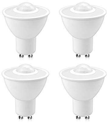 Luxvista 4-Unidades 5W GU10 Led Bombillas con Sensor de Movimiento, Equivalenta a 50W incandescente, Lámpara de Auto On/Off PIR Infrarrojo Detección, para Entrada (Luz Cálida 3000K, No Regulable)