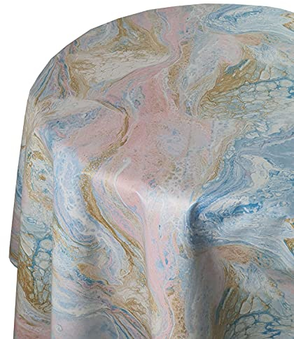 Wachstuch Wachstischdecke Tischdecke Größe und Muster wählbar Ebru Art Aquarell Blau Rosa Rund 80 cm abwaschbar Gartentischdecke