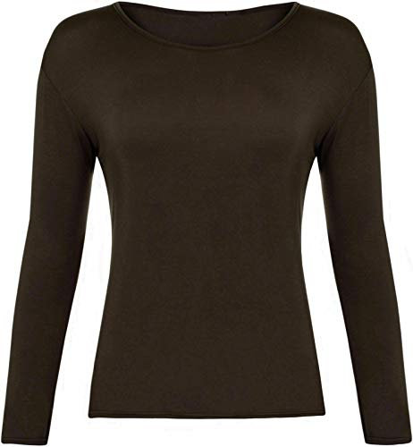 Hiffy Ladies Plain Long Sleeve T-Shirt Top Womens Plus Sizes UK 8-26 (Brown, 12-14)
