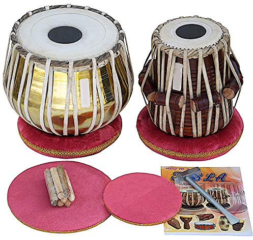 SAI Musical S, Golden Brass Bayan 2,5 kg, Sheesham Dayan Tabla, Nylontasche, Hammer, Buch, Kissen, Bezug