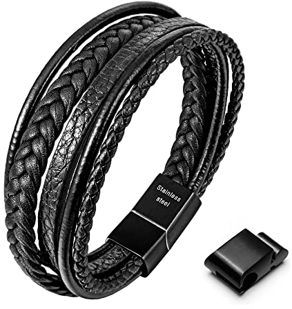Speroto armband herren lederarmband herren leder armband für männer herren armband(schwarz style A,20cm)