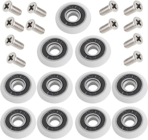 Mikqky 12 Pezzi Ruote Doccia Con Viti, Rullo Per Porta Scorrevole, Rotelle, Cuscinetti, Per Ante a Scorrimento, Bianco, 23mm
