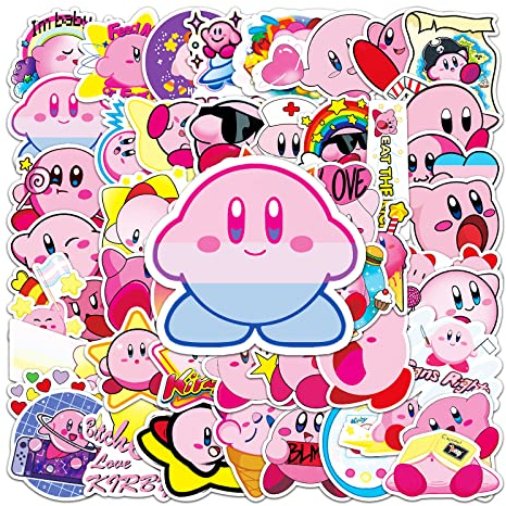 Kirby Pegatinas de 50 piezas de dibujos animados lindo Game Kirby Stickers para ordenador portátil monopatín, resistente al agua, diseño de moda y esthetic pegatinas para adolescentes y niños