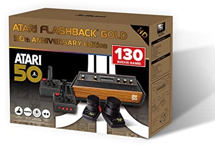 Atari Flashback Gold Console 50th Anniversary Edition, Retro Game Console, Built-in 130 Classic Games, Two Joystick and Paddle Controllers, HDMI, PLUG & PLAY on HD TV