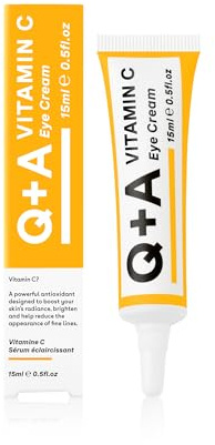 Q+A Crème pour les yeux à la vitamine C, mélange de vitamine C, d’extrait d’acérola et de glycogène pour revigorer les peaux délicates et leur apporter une dose d’hydratation et d’antioxydants, 15 ml