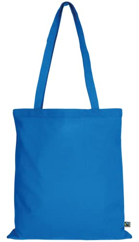 TEXXILLA 10er | 100er | 250er Pack Fairtrade Baumwolltasche - 14 Farben | mit Zwei Langen Henkeln | 38x42cm | Jutebeutel | Einkaufstasche | unbedruckt, Farbe:hellblau, Menge:1