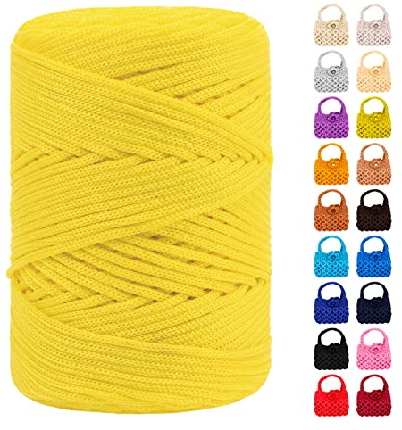 LEREATI Polyester Garn 3mm x 170m, Makramee Garn 3mm Geflochten Makramee Schnur Bunt, Macrame Cord 3mm Farbig für Geschenk, Häkeltasche, Umhängetasche, Platzteller, Wohndekorationen (Helles Gelb)