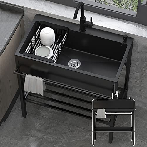 WORDFUN Fregaderos De Cocina De Acero Inoxidable Independiente, Lavadero Pila Exterior, Fregadero Camping con Grifo, Fregadero Cocina Un Seno, Fregadero Portatil, Mueble Pila Lavadero