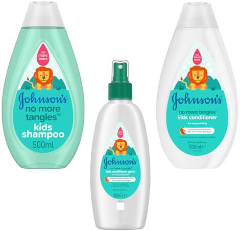 Johnson's Kids Shampoo e Balsamo. Shampoo per bambini 500 ml, balsamo per bambini 500 ml e spray balsamo per bambini da 200 ml. Articoli da toeletta ipoallergenici e bilanciati a pH (confezione da 3