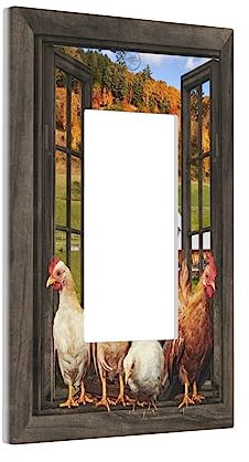 Farm Chicken Country Farmhouse Finestra 1 Gang Dispositivo Singolo Decoratore Piastra da Parete Decora Presa Luce Copertura Interruttore GFCI Presa Frontale Elettrica per Bagno Casa Soggiorno