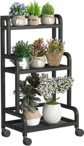 3-stöckiger Metall-Pflanzenständer, großes Leiterregal für drinnen und draußen, mit feststellbaren Rädern, schwarzes Blumentopf-Display, freistehendes Eck-Pflanzen-Blumen-Aufbewahrungsregal