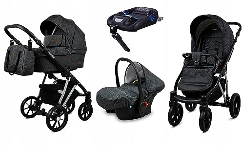 BabyLux® Kinderwagen Set 4 in 1 - Marlux Magnetic - incl. Babywanne, Buggy Sportsitz, Auto-Babyschale, ISOFIX-Basisstation - Autositz - Kinderwagenset - Kombikinderwagen mit Wickeltasche usw.