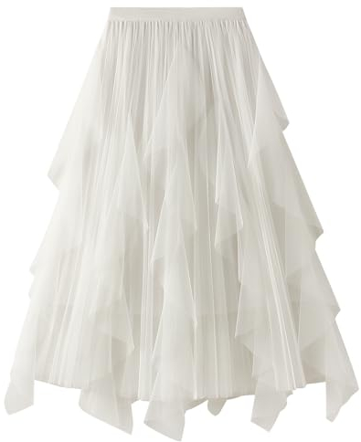 DGSHIRLDJO Tüllrock Damen Lang Elastische Elegant Vintage Tüll Rock A-Linie Mesh Swing Midirock für Alltag, Abschlussball