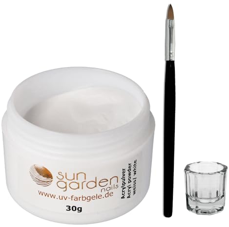 Sun Garden Nails Acryl Pulver weiss 30g+Acrylpinsel+Dappen Dish Glas
