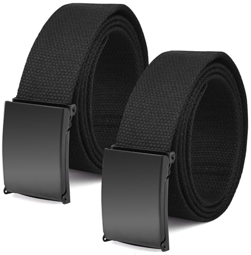 TW1TGOFT 2 Stück Nylon Canvas Gürtel,Verstellbarer Gürtel ohne Löcher, Unisex Arbeitsgürtel, Business Casual Gürtel, Quadratische Metallschnalle, Taktischer Outdoor Stoffgürtel (Schwarz, 130 cm)