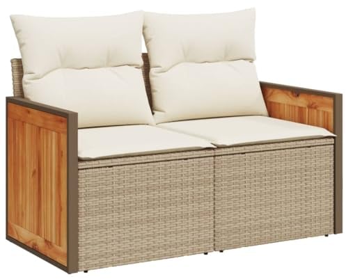 vidaXL Gartensofa mit Kissen 2-Sitzer, Sofa mit Staufach unter Sitzfläche, Terrassensofa mit abnehmbarem waschbarem Bezug, Gartenmöbel Terrassenmöbel, Beige Poly Rattan