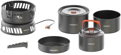 Fire-Maple Camping Cooking Kits with Gas Stove Outdoor Cookware Set with Pot Pan Frypan Kettle Gripper Kitchen Utensils for 2 to 3 People Trekking Hiking Fishing Backpacking