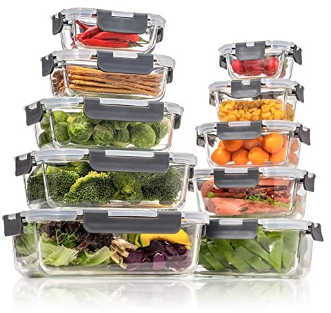 GENICOOK Glass Food Storage Containers with Lids, Meal Prep Containers, Airtight Lunch Containers Bento Boxes with Snap Locking Lids, for Microwave, Oven, Freezer and Dishwasher