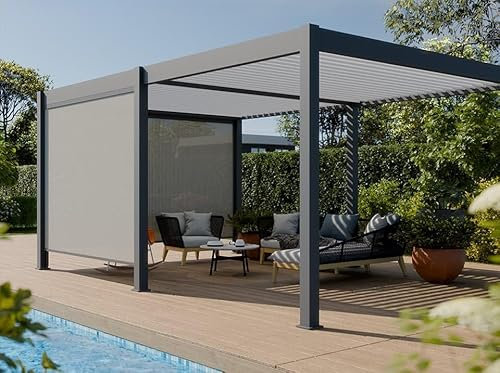 Direct ABRIS Pergola Bioclimatique Aluminium Autoportée 19m² - 3,6x5,3 - Deux Stores Inclus - Anthracite - 34 Lames en Aluminium a 120° - Tonnelle - Eclipse