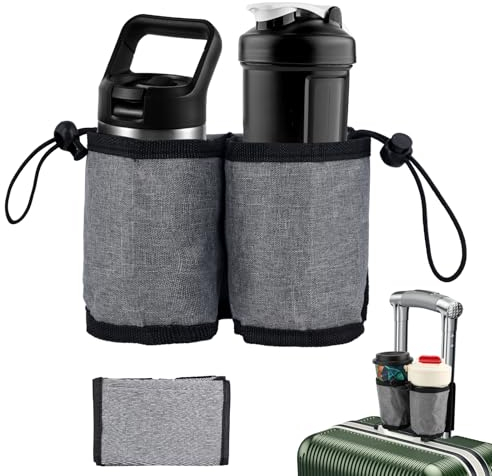 Luggage Cup Holder for Suitcases, Gray Free Hands Luggage Cup Holder Oxford Cloth Drink Caddy Cup Holder Travel Cup Holder for Flight Attendants Creative Travel Accessories