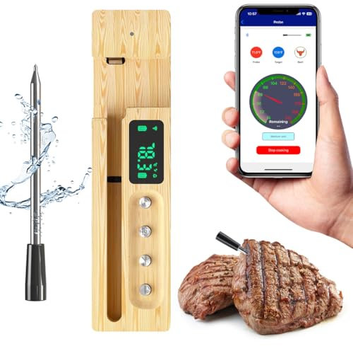CirSureas Fleischthermometer Kabelloses Bluetooth mit LCD-Display,APP-Steuerung, 200m Reichweite Wireless Bluetooth Grillthermometer IP68 Meat Thermometer für BBQ, Grill, Smoker, Ofen, Küche
