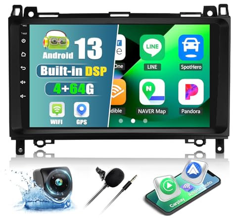 4+64G CAMECHO Android 13 Radio para Mercedes Benz Clase B W245 Viano Vito W639 Sprinter, 9 Wireless Carplay Android Auto Bluetooth Autoradio con Cámara de Trasera con GPS WiFi DSP FM/RDS Mirror Link