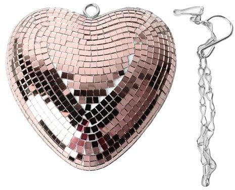WGFOIP Mirror Disco Ball, Heart Shaped Hanging Disco Ball Reflective Mirror Ball Ornament with Hook Chain for Party KTV Bar(Rose Gold)
