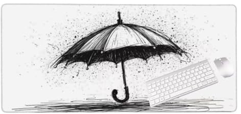 Gaming Tapis de Souris Parapluie Blanc Tapis Souris XXL 140 x 60 cm, Grand Tapis de Bureau sous Main avec Base en Caoutchouc Antidérapante, Tapis de Souris Gaming Accessoire, Decoration Maison S-234