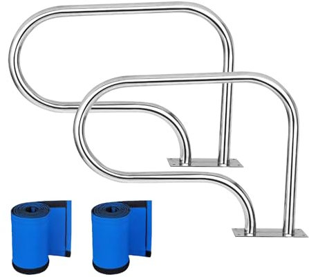 2 Stück Pool Handlauf 30,5 X 22,5, Pool Einstiegshilfe mit Blauer Griffabdeckung, Edelstahl 304, Poolleiter for Einbaupools, Wasserpark